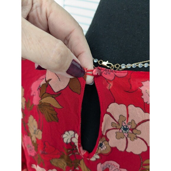 Zara Blouse Womens sz M Red Floral Print Ruffle Sheer Romantic Boho Chic Peasant - Picture 10 of 15